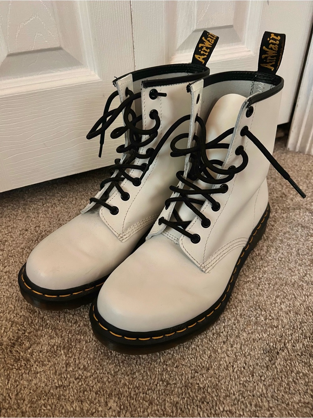 Dr. Martens White Lace-Up 8-Eye Leather Boots with Black Trim